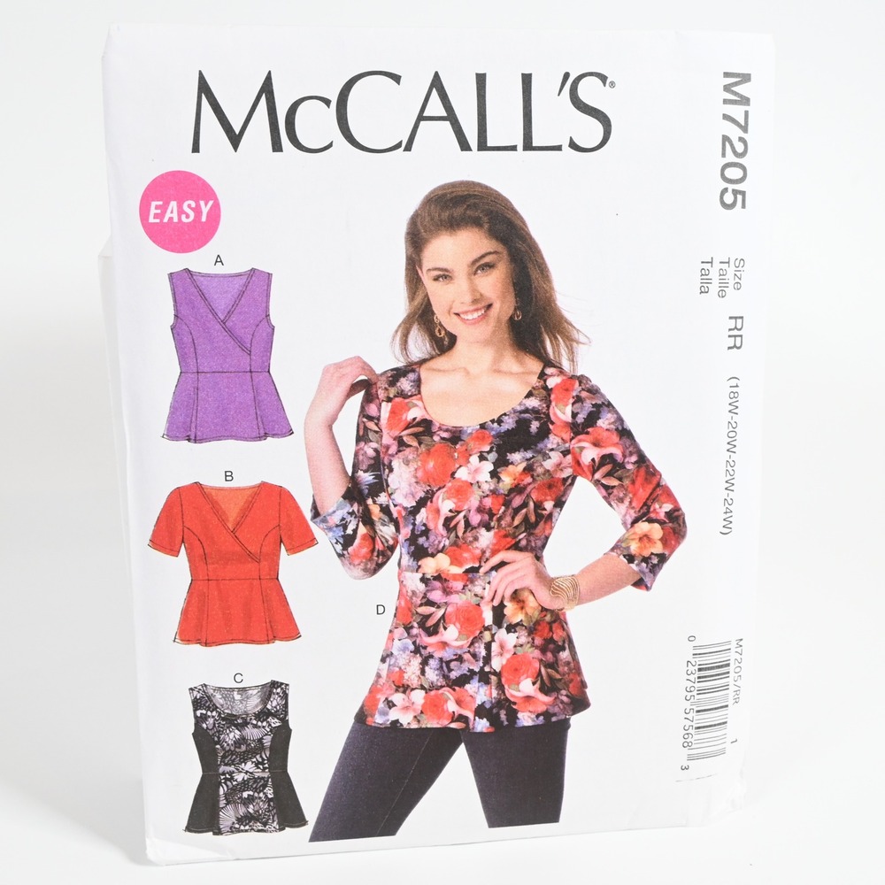 McCall's 7205 Sewing Pattern Women 18W-24W Peplum Knit Tops Uncut Factory Folded